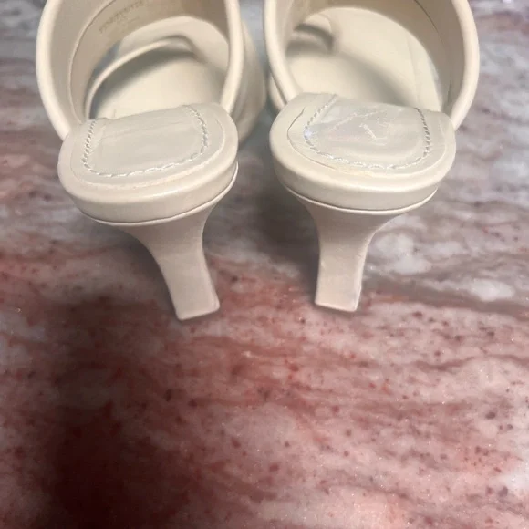 Zara Women Leather High Heel Sandals With Padded Straps Vanilla Yellow - Picture 4 of 8